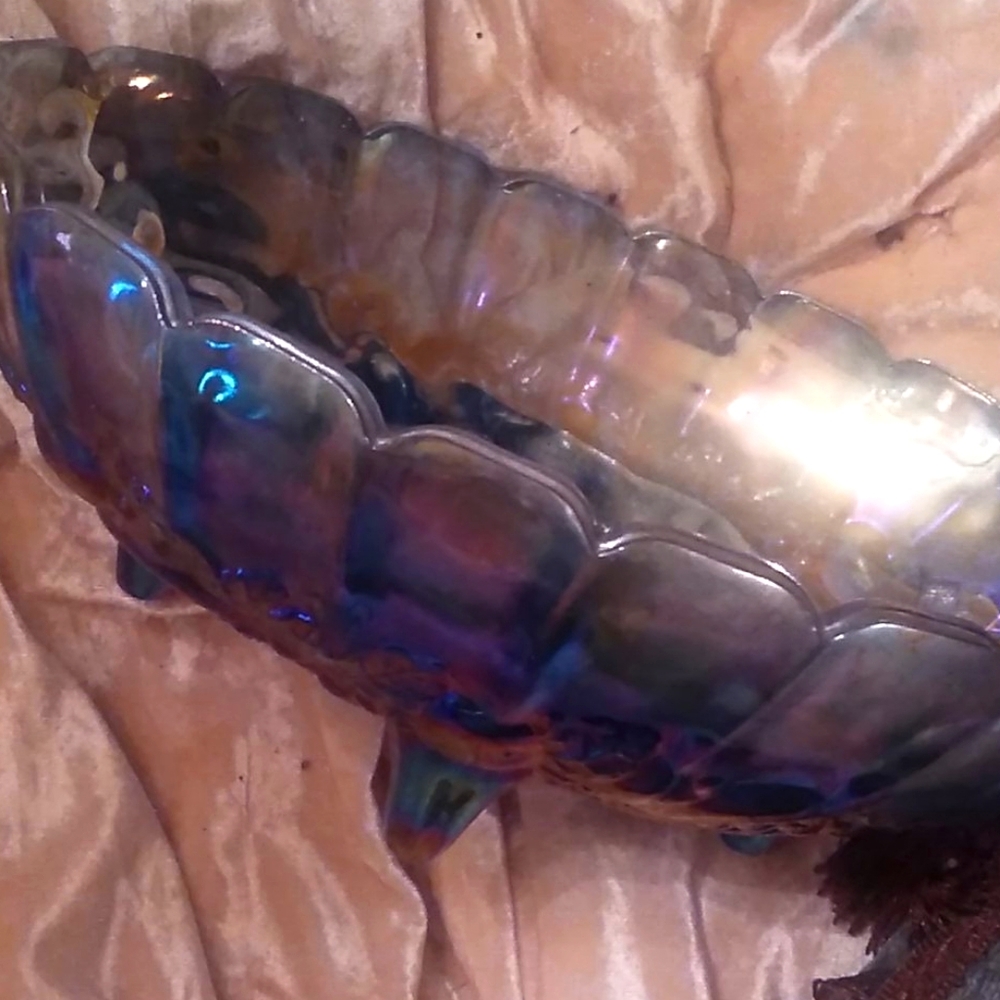 Blue carnival glass lge fruit bowl